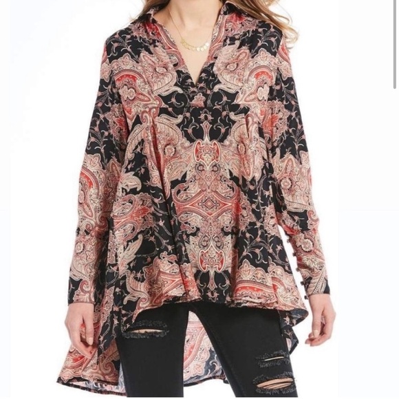 Free People FIELDS OF BUTTERFLIES Tunic Top Shirt Women's Size XS OB890626 - Picture 1 of 14